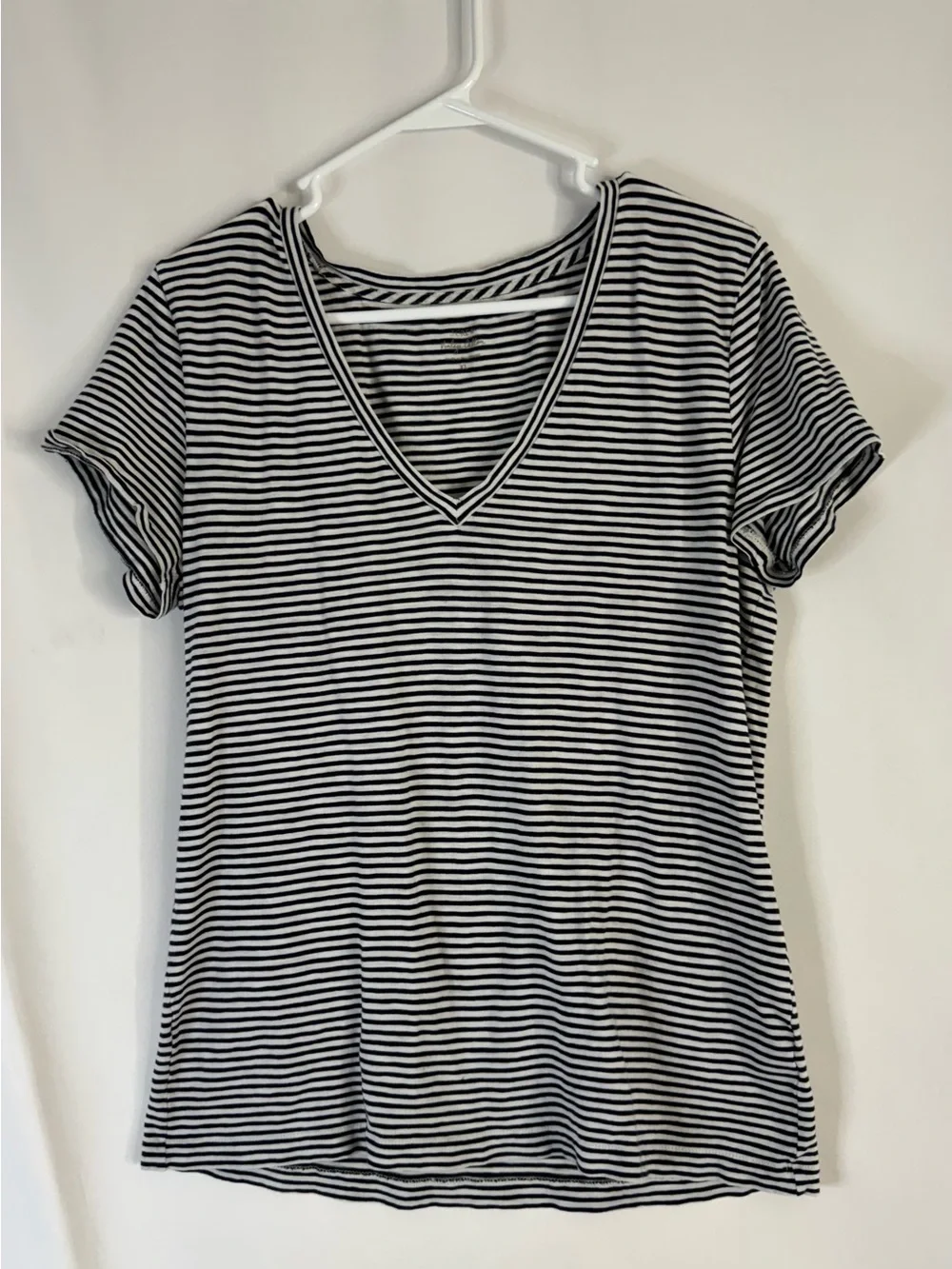 J. Crew Black and White Striped V-Neck Short Sleeve Tee